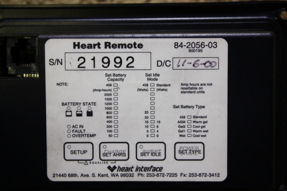 USED RV HEART INTERFACE HEART REMOTE 84-2056-03 FOR SALE RV Components 