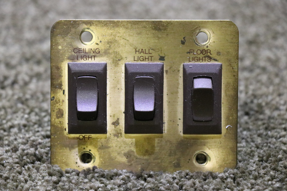 USED BROWN AND GOLD 3 SWITCH PANEL RV/MOTORHOME PARTS FOR SALE RV Components 
