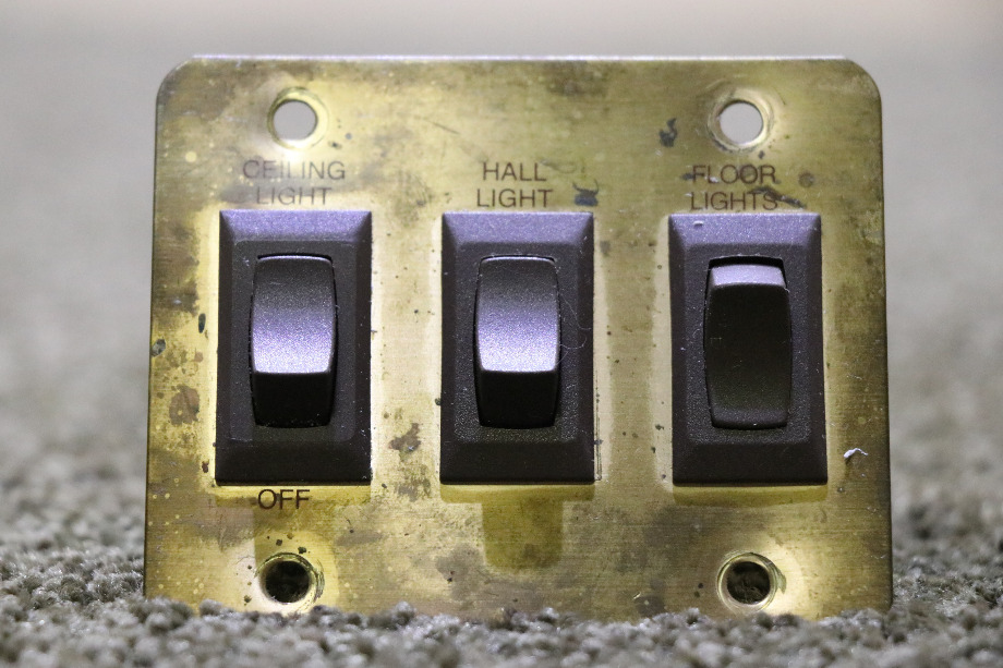 USED BROWN AND GOLD 3 SWITCH PANEL RV/MOTORHOME PARTS FOR SALE RV Components 