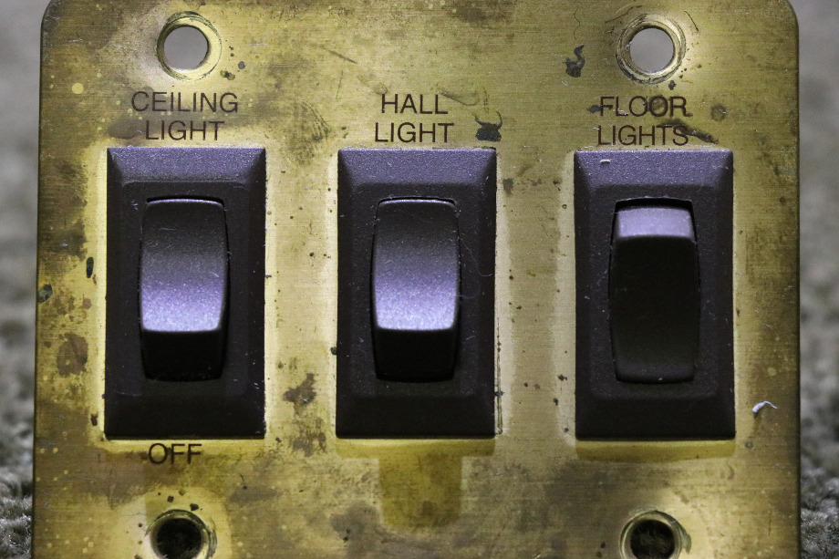 USED BROWN AND GOLD 3 SWITCH PANEL RV/MOTORHOME PARTS FOR SALE RV Components 