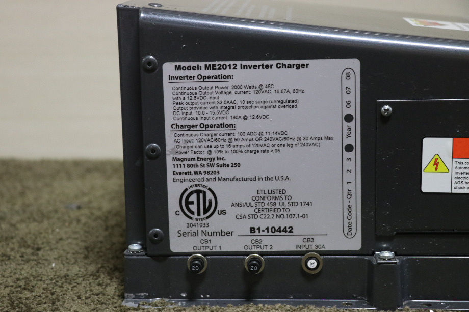 USED MAGNUM ENERGY INVERTER CHARGER ME2012 RV PARTS FOR SALE RV Components 
