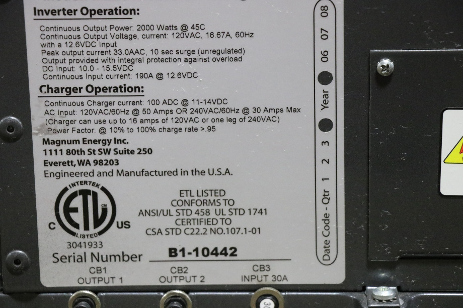 USED MAGNUM ENERGY INVERTER CHARGER ME2012 RV PARTS FOR SALE RV Components 