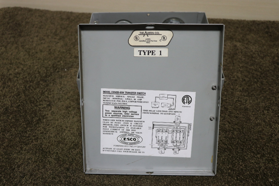 USED ESCO POWER 50 TRANSFER ES50M-65N AUTOMATIC TRANSFER SWITCH MOTORHOME PARTS FOR SALE RV Components 