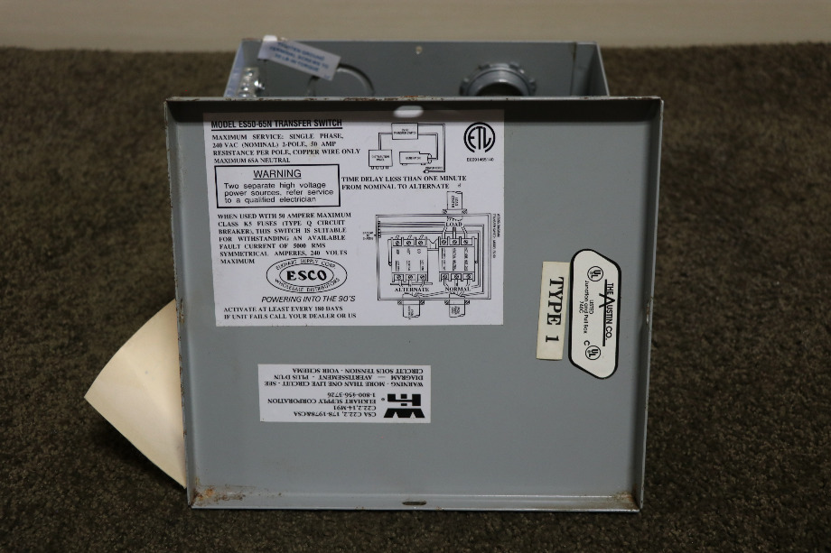 USED ESCO POWER 50 TRANSFER AUTOMATIC TRANSFER SWITCH ES50M-65N RV/MOTORHOME PARTS FOR SALE RV Components 