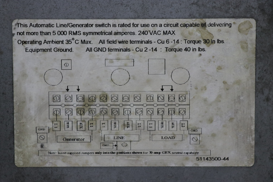 USED PARALLAX POWER  COMPONENTS ATS 5070 TRANSFER SWITCH MOTORHOME PARTS FOR SALE RV Components 
