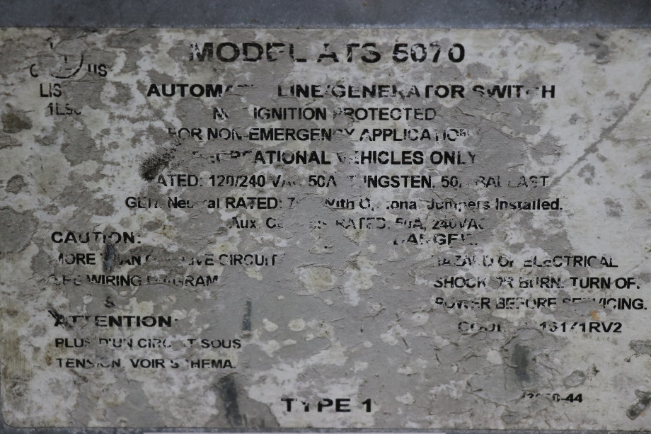 USED PARALLAX POWER  COMPONENTS ATS 5070 TRANSFER SWITCH MOTORHOME PARTS FOR SALE RV Components 