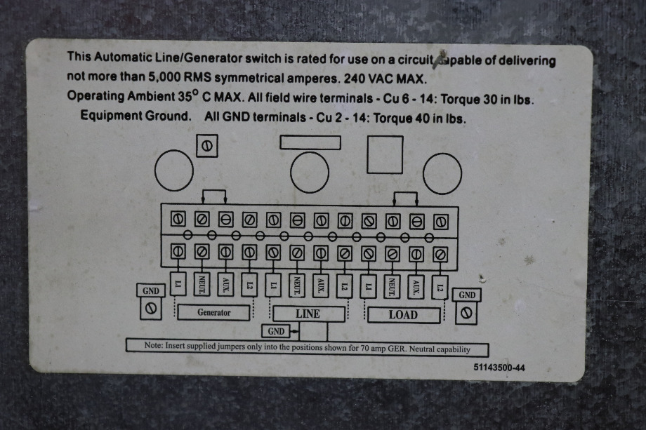 USED AUTOMATIC LINE / LINE GENERATOR SWITCH ATS 5070 RV/MOTORHOME PARTS FOR SALE RV Components 