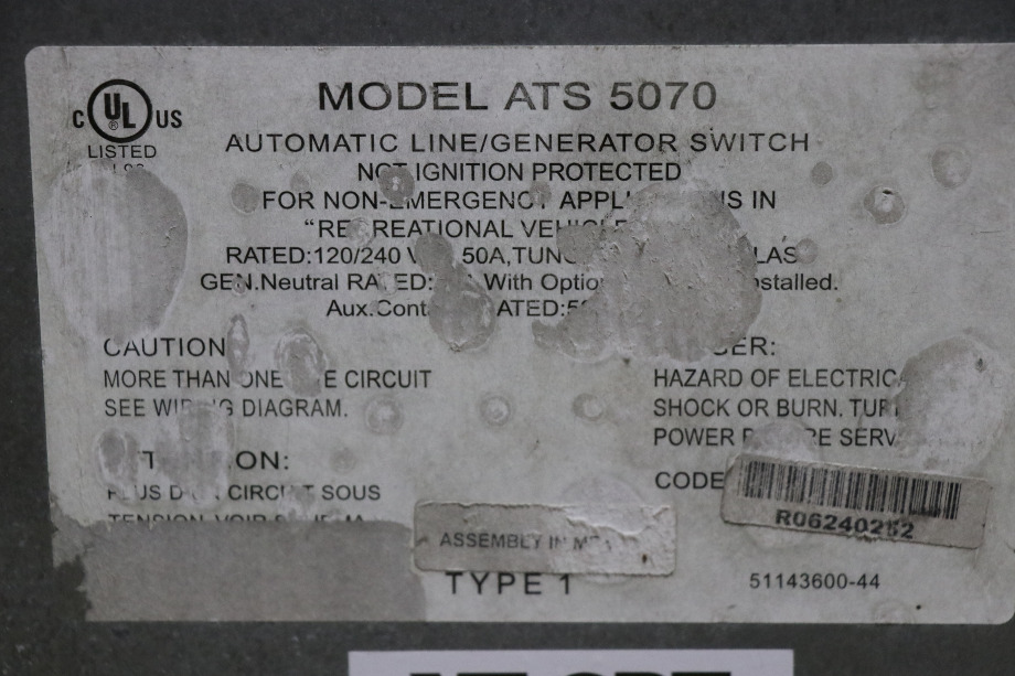 USED AUTOMATIC LINE / LINE GENERATOR SWITCH ATS 5070 RV/MOTORHOME PARTS FOR SALE RV Components 