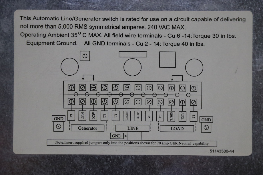 USED RV ATS 5070 PARALLAX POWER SUPPLY AUTO LINE/GEN SWITCH FOR SALE RV Components 