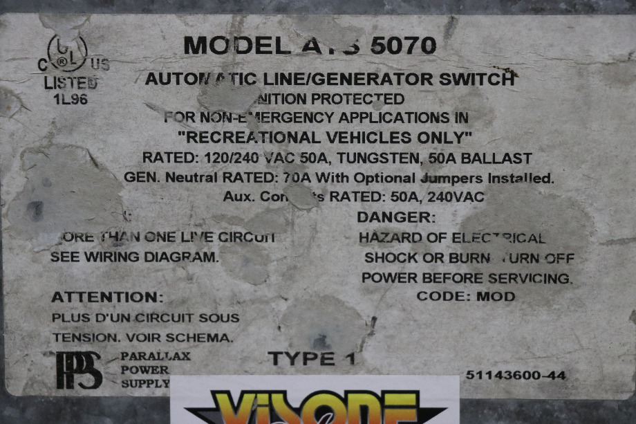 USED ATS 5070 PARALLAX POWER SUPPLY AUTO LINE/GEN SWITCH RV PARTS FOR SALE RV Components 