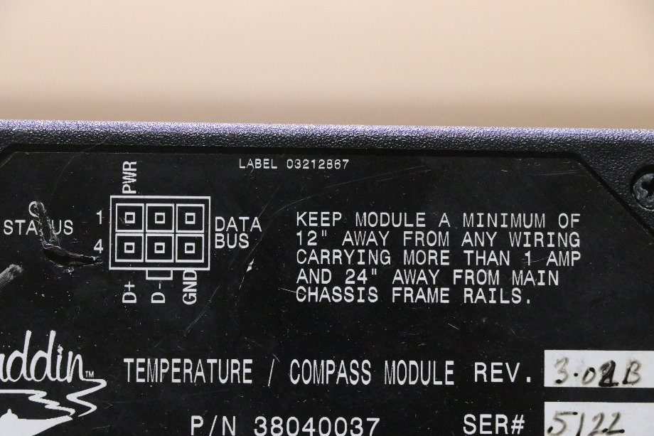 USED MOTORHOME ALADDIN 38040037 TEMPERATURE / COMPASS MODULE FOR SALE RV Components 