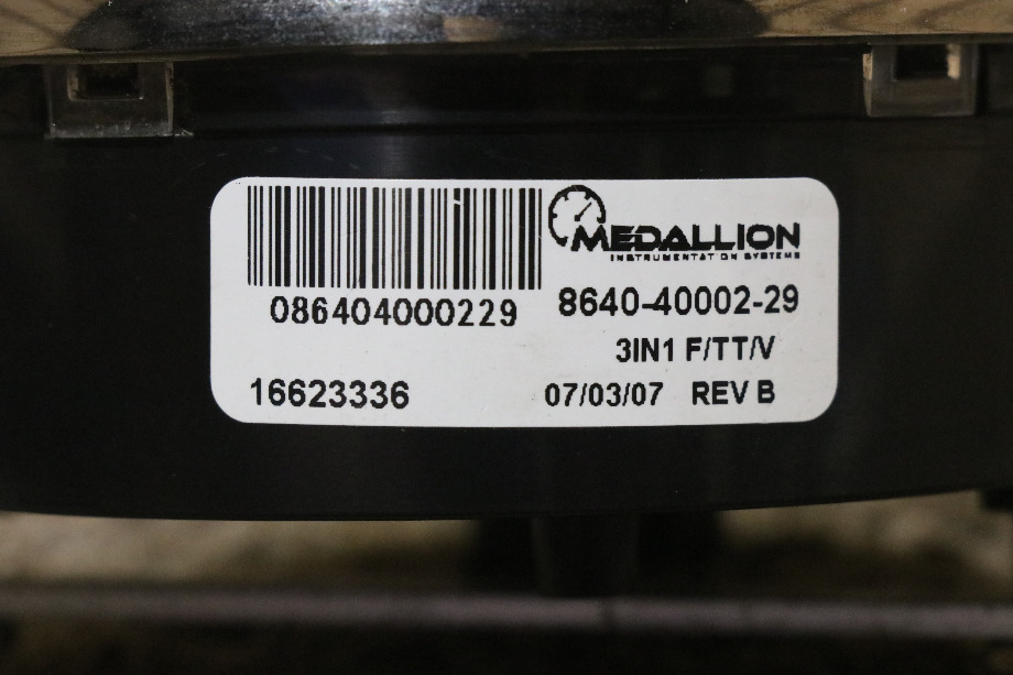 USED 3 IN 1 FUEL / TRANS / VOLT 8640-40002-29 DASH GAUGE MOTORHOME PARTS FOR SALE RV Components 